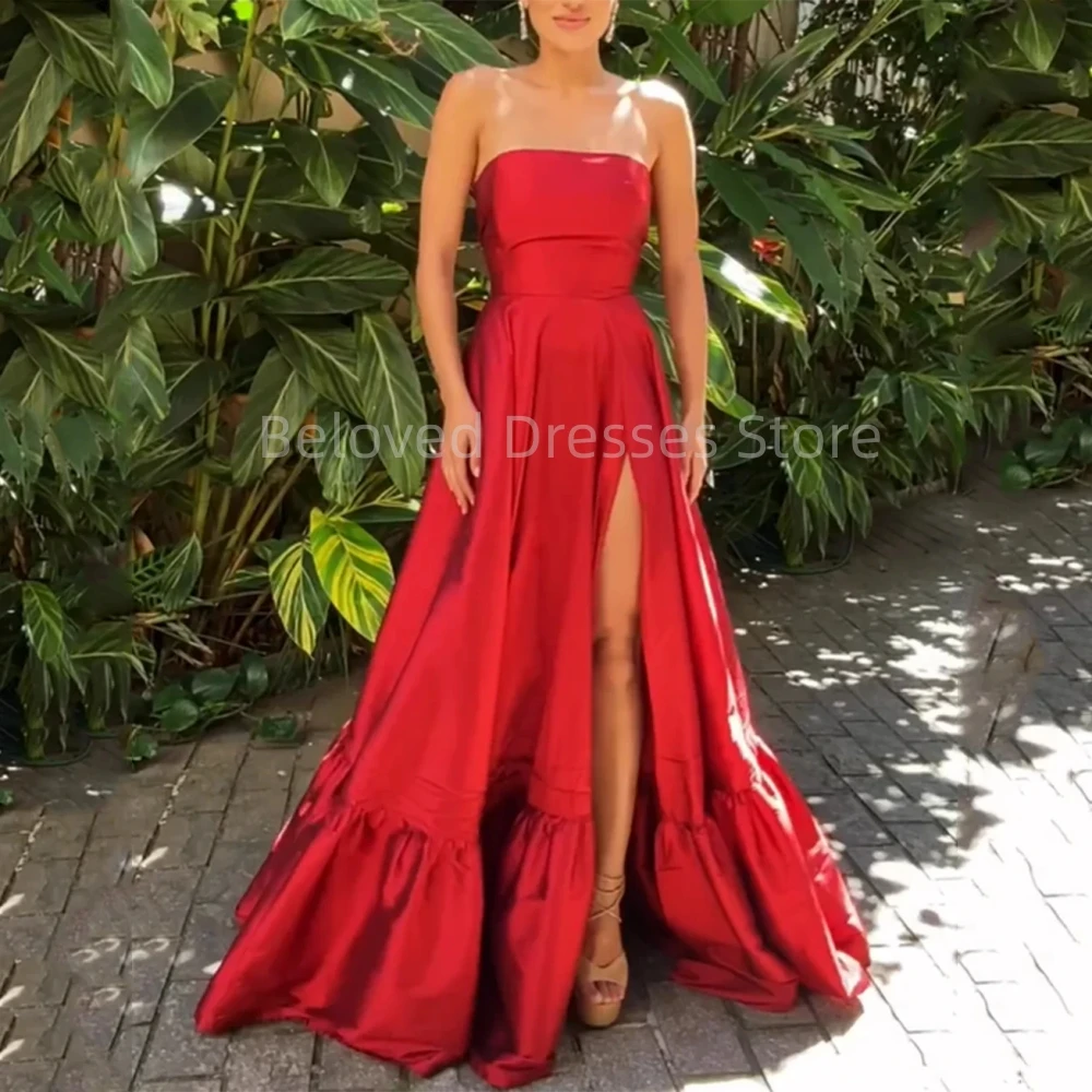 New Strapless Evening Dresses For Women De Soriee Taffeta Long A Line Prom Party Dresses 2023 Vestido de noite فساتين سهرة