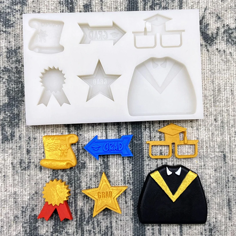 Graduation Mortarboard Thesis Medal Silicone Sugarcraft Mold Chocolate Cupcake Baking Fondant Cake Decorating Tools