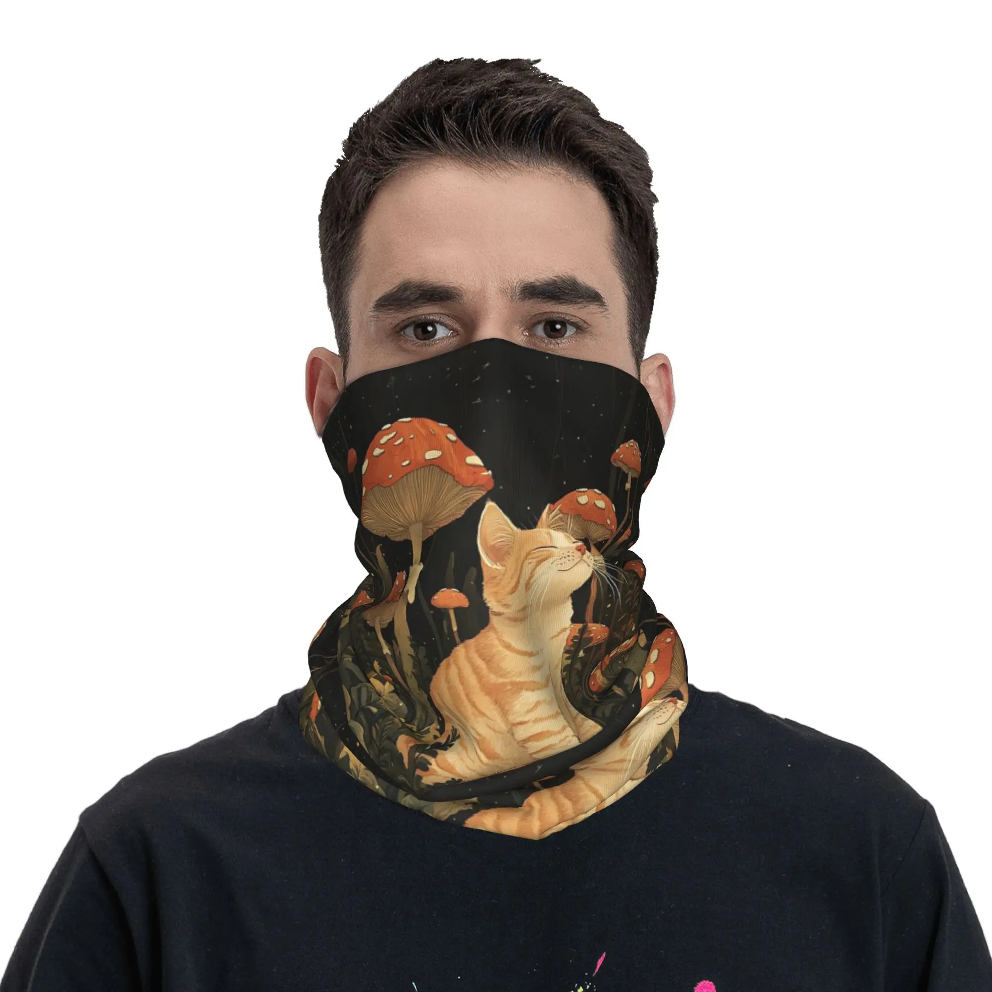 

Многофункциональный шарф-балаклава с принтом «Милый кот и грибы» для мужчин и женщин, для активного отдыха, всесезонный