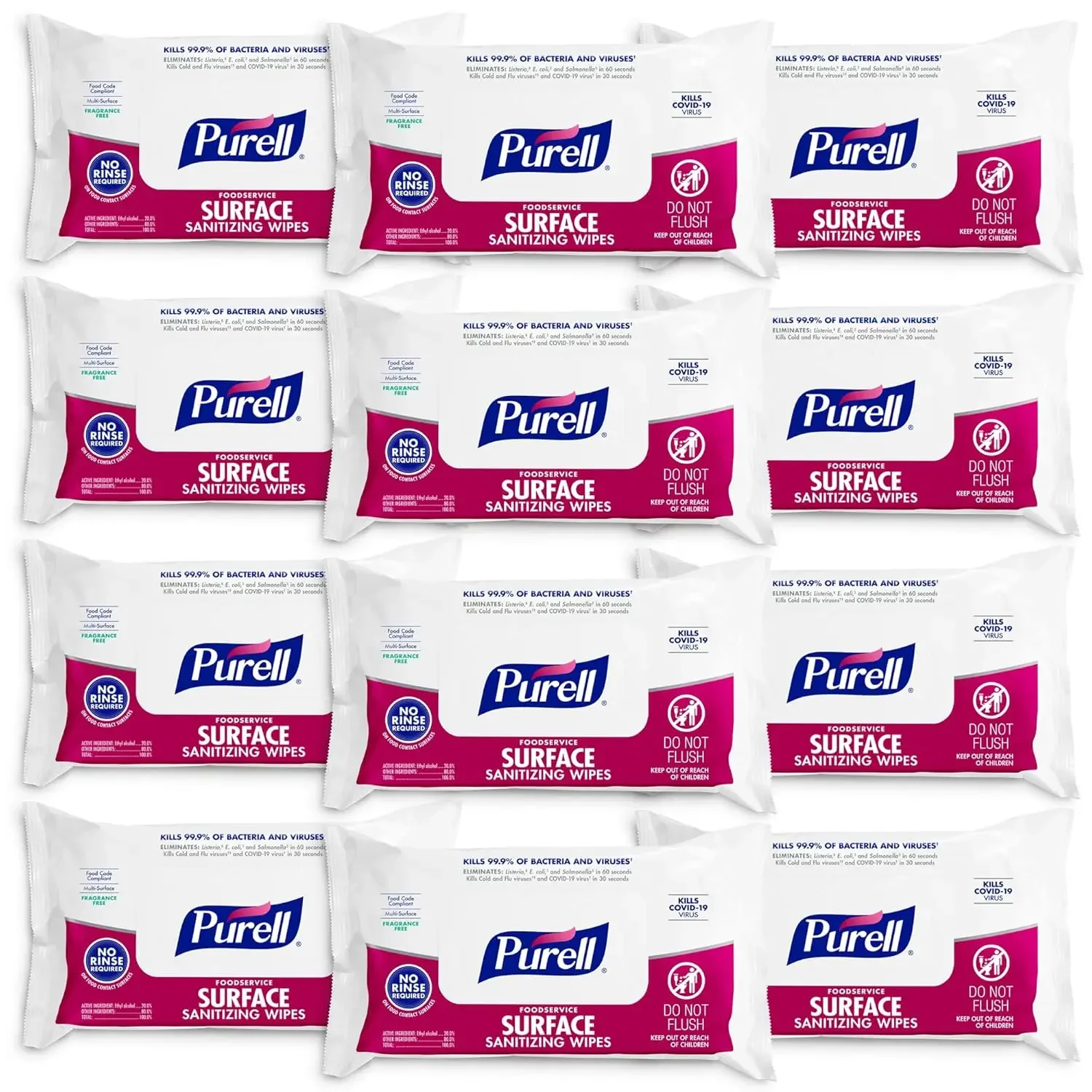 

Foodservice Surface Sanitizing Wipes, 72 Count Flowpack, 7.4" x 9" Wipes (Pack of 12) – 9371-12