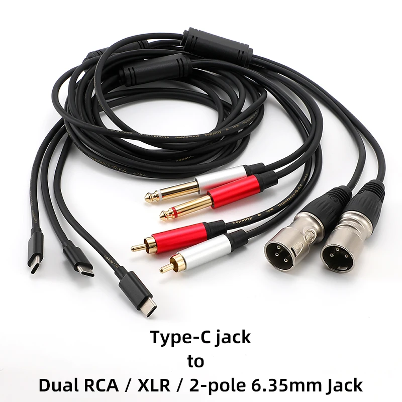 AVSSZ Type C to Dual RCA Audio Line Type C to 2 6.35mm 1/4in Jack Cable for Speaker Power Amplifier Phone Laptop Computer 3m