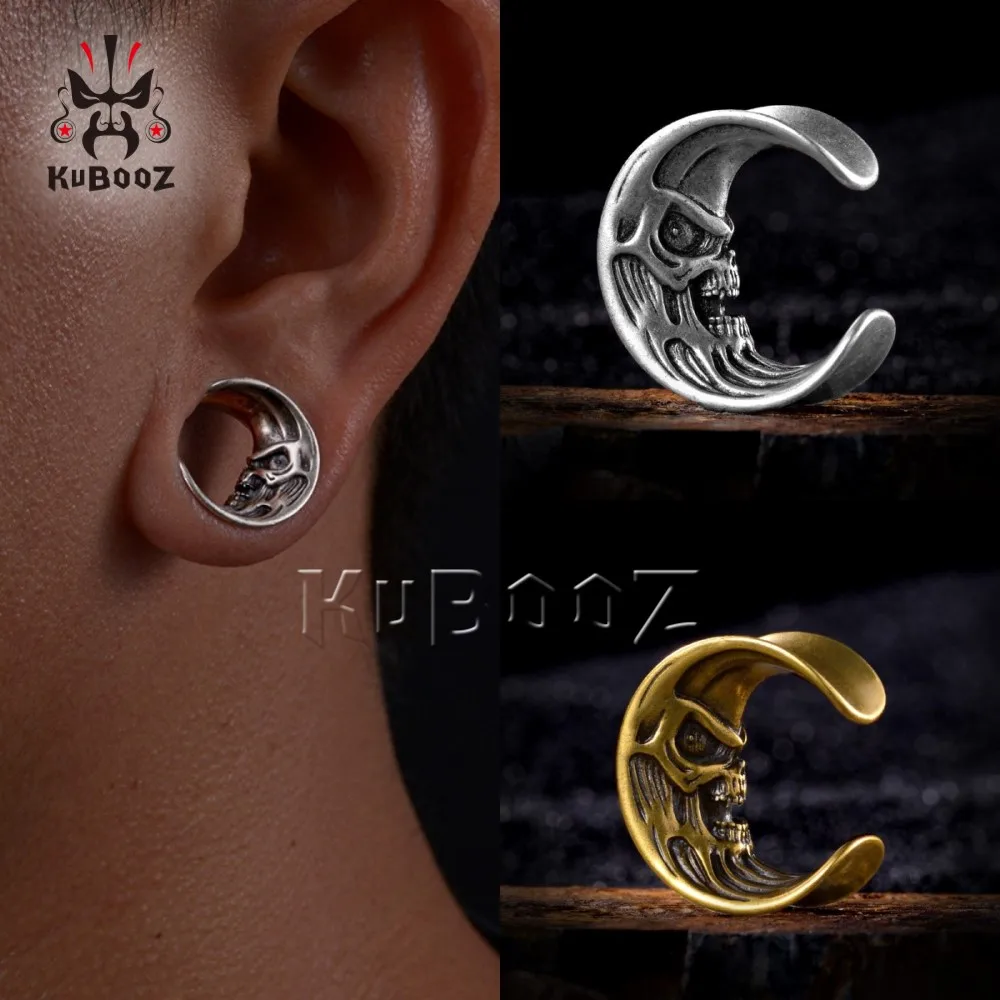 KUBOOZ Unique Copper Skeleton Ear Tunnels Gauges Plugs Notches Piercing Expander Stretchers Earrings Body Piercing Jewelry 2PCS