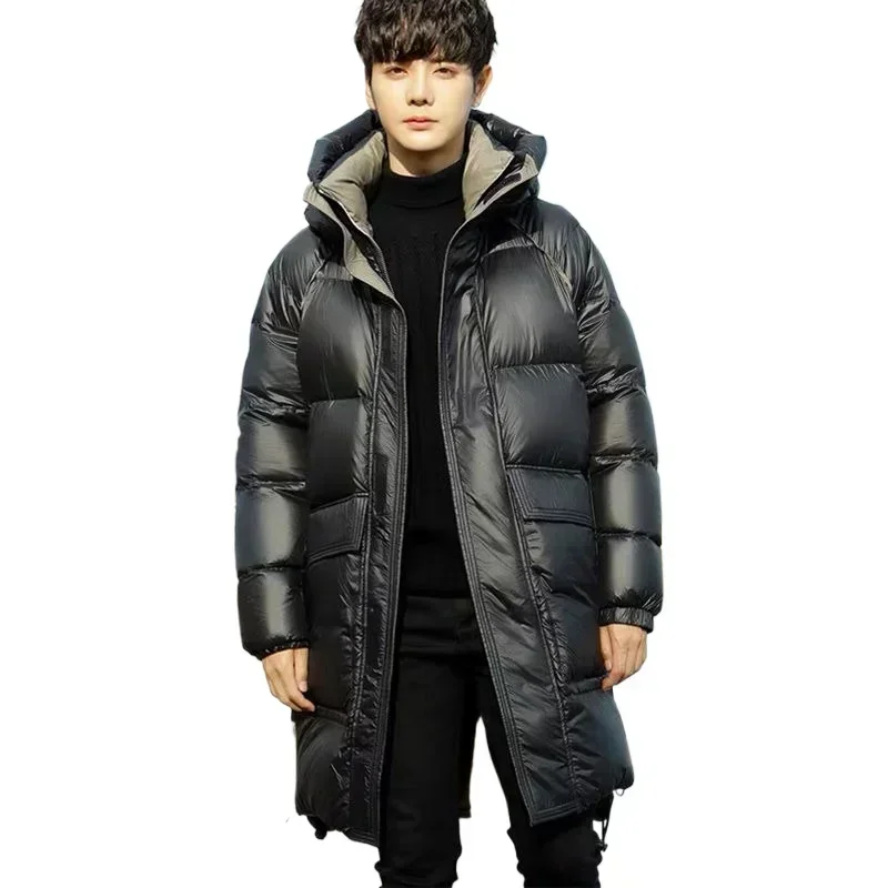 Winter Bright Down Jacket for Men Thickened Mid-length Trend Handsome Warm Coat Young Student High Quality High Appearance Level