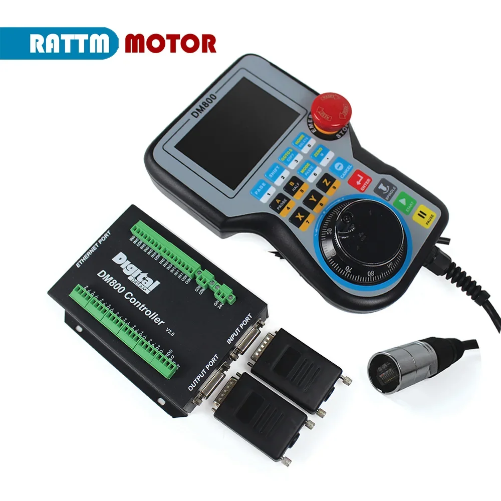 RATTM DM800 Handle 3/4/5 Axis Off-line CNC Montion Controller MPG Handwheel Hand Control 24VDC with E-stop Supports G Code