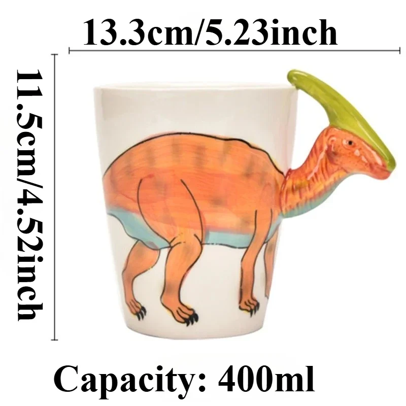 Dinosaur 3D Ceramic Mug Long Necked Dragon Handle Novelty Animal Coffee Water Cup Gift for Birthday Christmas Valentine's Day