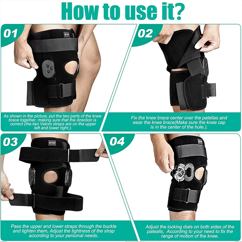 Genouillère à charnière réglable pour l\'arthrite, ACL, PCL, déchirure du ménisque, soutien du genou, stabilisateurs latéraux, cadrans de verrouillage