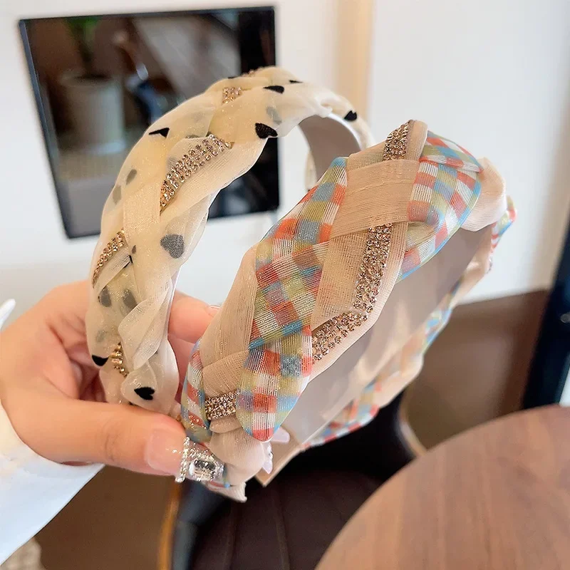Women's Fashion Organza Plaid Hairband Braided Hair Ties Non-slip Hair Ties Headband New Colorful Hair Hoops Accessories
