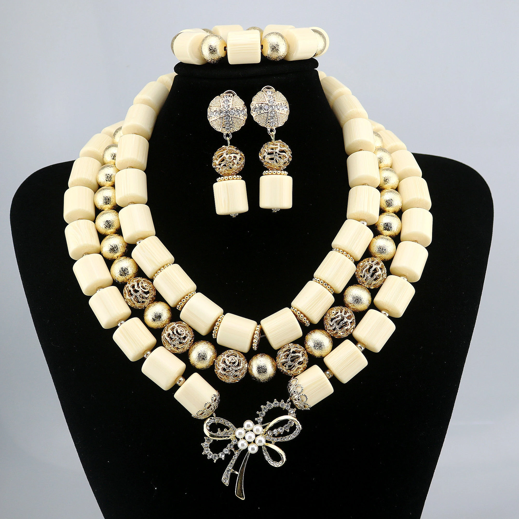 African Resin Beads Statement Necklace Set New Necklace Earrings Set for Wedding Nigeria Jewellery Sets XK -0061608