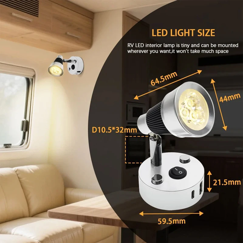 

12 В светодиодные внутренние лампы для чтения, кемпер, лодка, беспроводная портативная автоматическая внутренняя лампа с USB-A и USB-C, аксессуары для кемпера