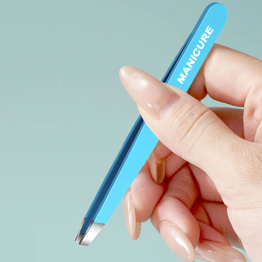 Conjunto profissional de pinças inclinadas de aço inoxidável, removedor de pelos faciais e sobrancelhas de alta precisão com pontas finas, estojo portátil