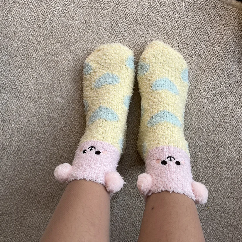 

Panda Funny Socks Women Cute Winter Warm Ladies Floor Slippers Socks Plush Comfy Cartoon Bear Animal Fuzzy Kawaii Fluffy Sock