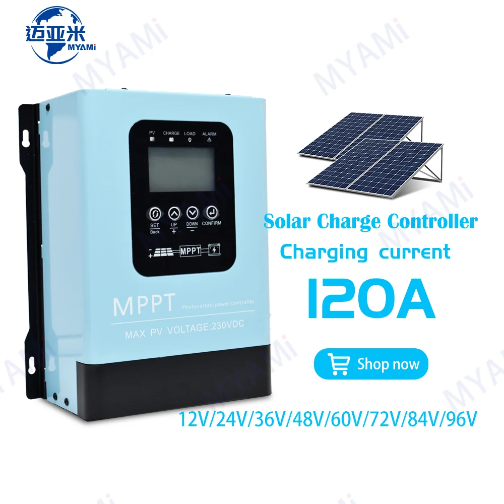 MYAMi 30A 60A 120A 12V 24V 36V 48V 60V 72V 84V 96V Off-grid Solar System Battery Charge RS485 Mppt Solar Charge Controller