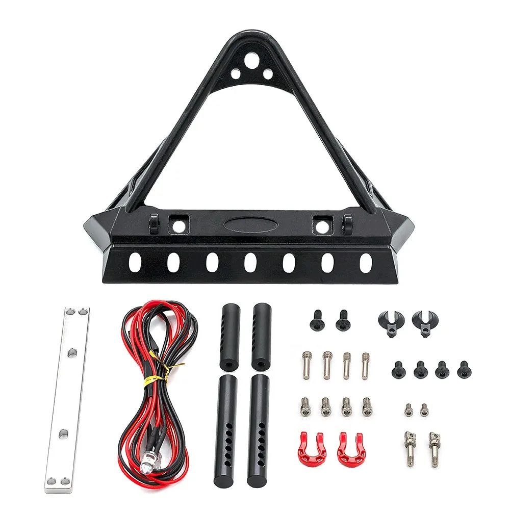 Metal Front Bumper With Lights For 1/10 Rc Crawler Trx4 Defender Axial Scx10 90046 Scx10 Iii Axi03007 Axi03003 Upgrade