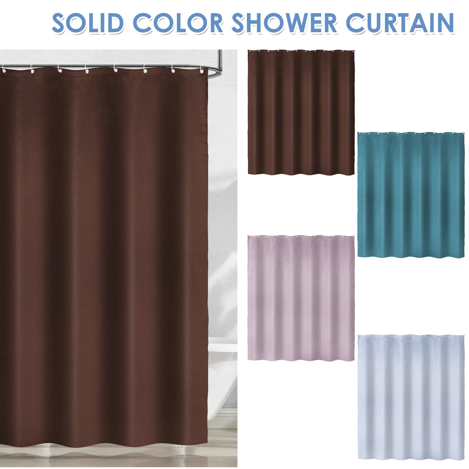 Waffle Weave Shower Curtain with Hooks Waterproof Space-Saving Design Curtain for Bathroom Decor Lightweight Shower Curtains