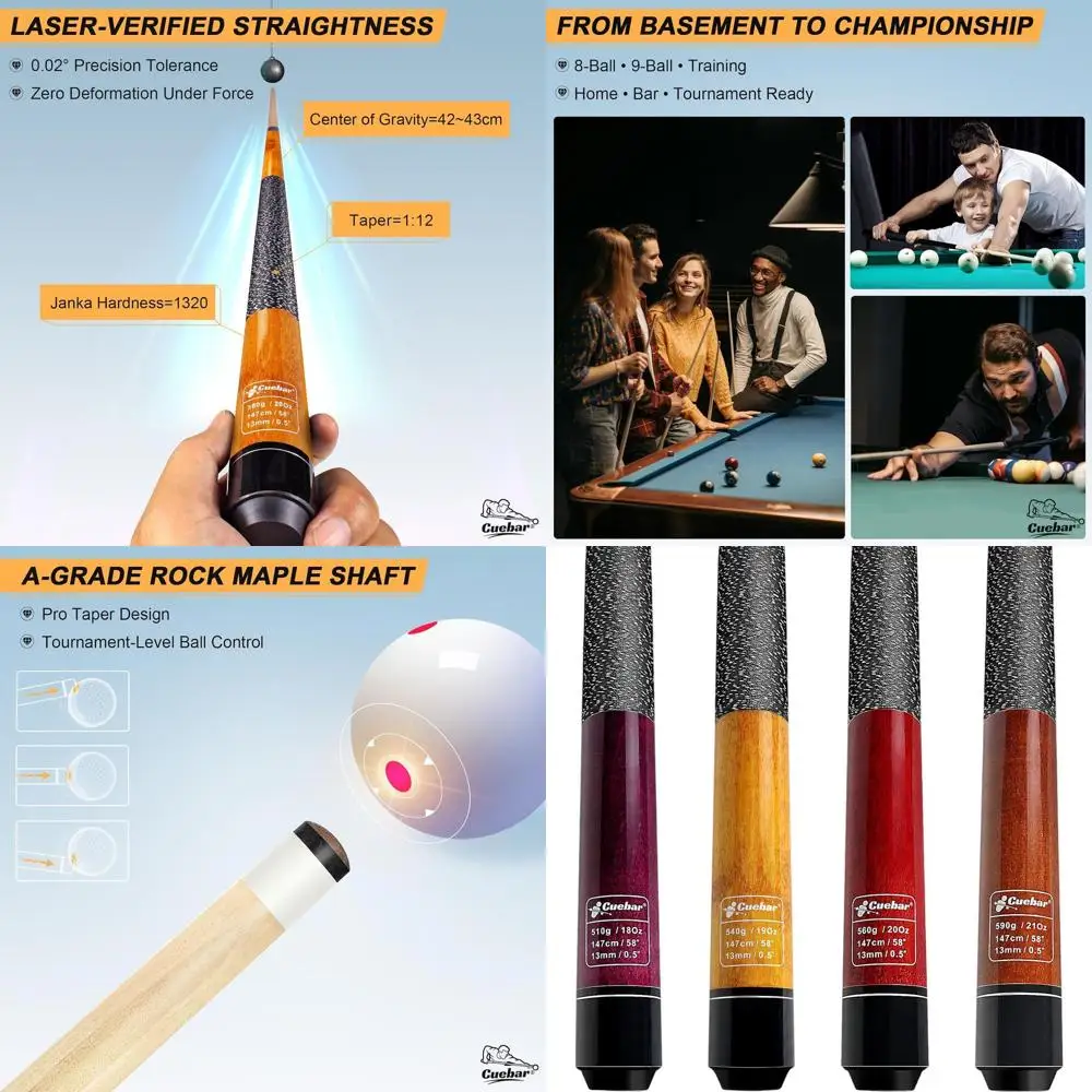 

Набор из двух бильярдных киев из кленового дерева, 4 цвета, длина 58 дюймов, вес 18-21 унция, кожаная рукоятка, мелки и чехол для переноски