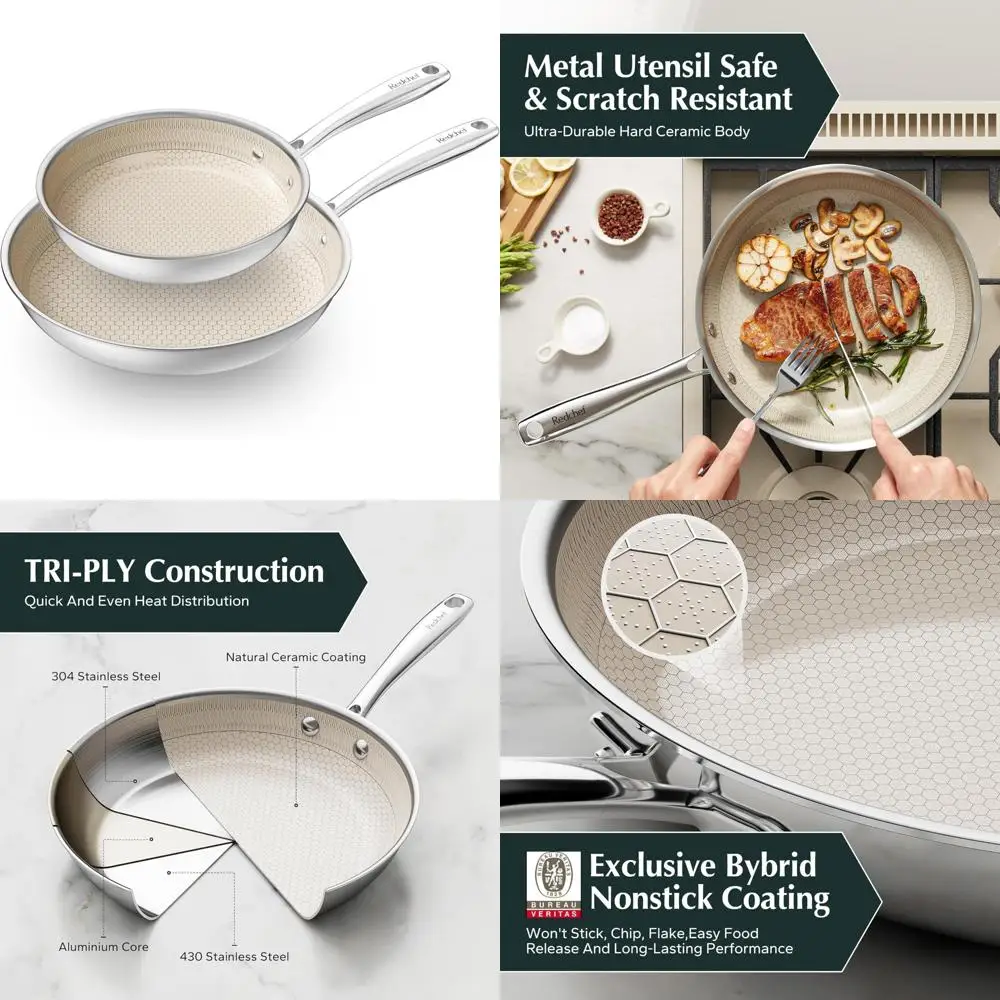 

Набор сковородок с антипригарным покрытием, 2 предмета, 9,5 и 11 дюймов, кухонная сковорода, трехслойная конструкция из нержавеющей стали и алюминия, Cooking Ute