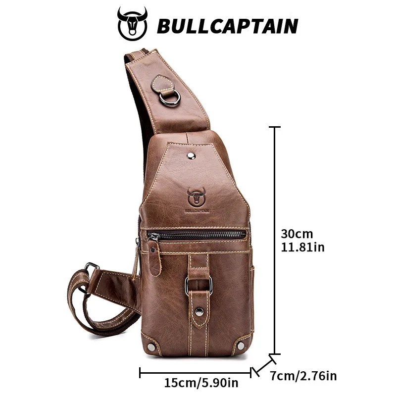 حقيبة صدر كروس من الجلد المحبب بالكامل للرجال | خمر أعلى الحبوب | حقيبة ظهر ناعمة بجيب أمامي للخريف/الشتاء كاجوال للعمل #2