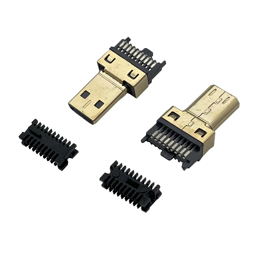 20PCS Micro HDMI Male Jack Plug Connector D-Type 19PIN 1U Welded wire type Tape clamp 19P Splint Gold-Plated