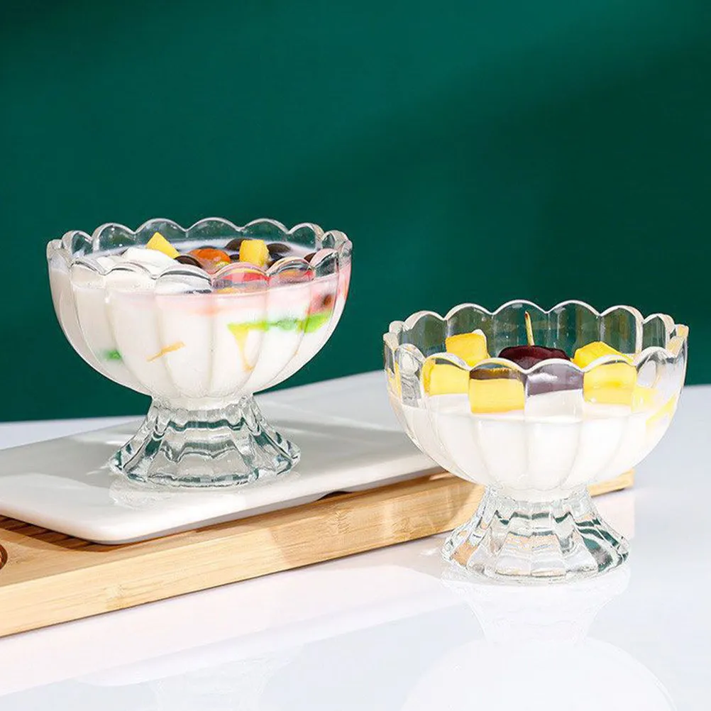 

5Pcs Elegant Tulip-Shaped Footed Glass Dessert Bowls Transparent Ice Cream Cups Fruit Salad Pudding Serving Bowls for Home Party