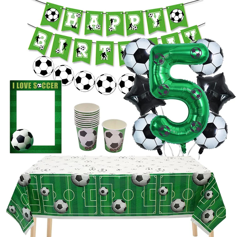 Soccer 5th 6th Birthday Decorations Balloons Banner Tablecloth Cups Soccer Sports Theme 10th 13th Birthday Party Supplies Favors