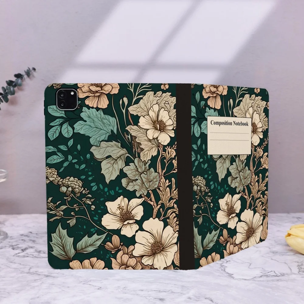 Premium Floral Composition Book iPad Case with Pen Holder for iPad Air 5th 4th 10.9 iPad Pro 11 10.2 8 9th Air3 pro10.5 10th