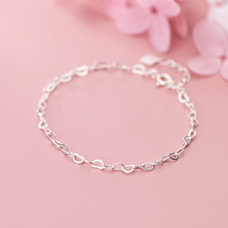 Modian Authentic 925 Sterling Silver Simple Hearts Bracelet for Women Gift Fashion Adjustable Link Chain Bracelet Fine Jewelry