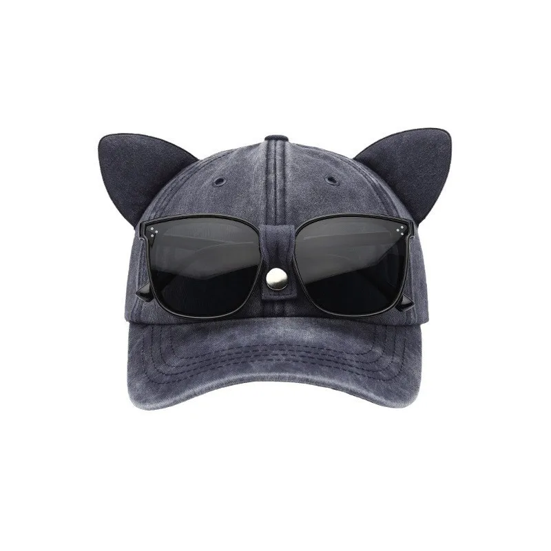 Gafas de aviador con orejas de gato, gorra de béisbol, gafas de sol, gorra de lengua de pato, lavado de espalda a la gorra, gorra de Hip-hop de calle, protector solar