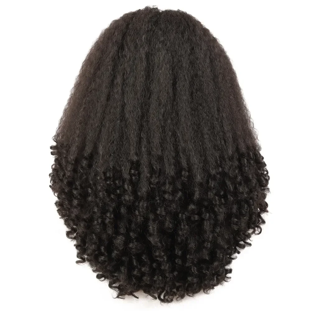 Perruque Synthétique Avant de Lacet Partie Moyenne Afro Kinky Curly Long Fluffy Cheveux Perruques Brun Foncé 20 Pouces Chaleur Respectueux De La X-TRESS De Coiffure