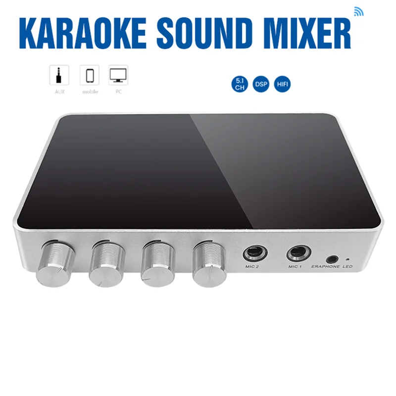 KM200 4K Mini HD كاريوكي جهاز مزج الصوت كاريوكي خلاط مزدوج ميكروفون تعديل حجم الإدخال لغرفة KTV-قابس الاتحاد الأوروبي