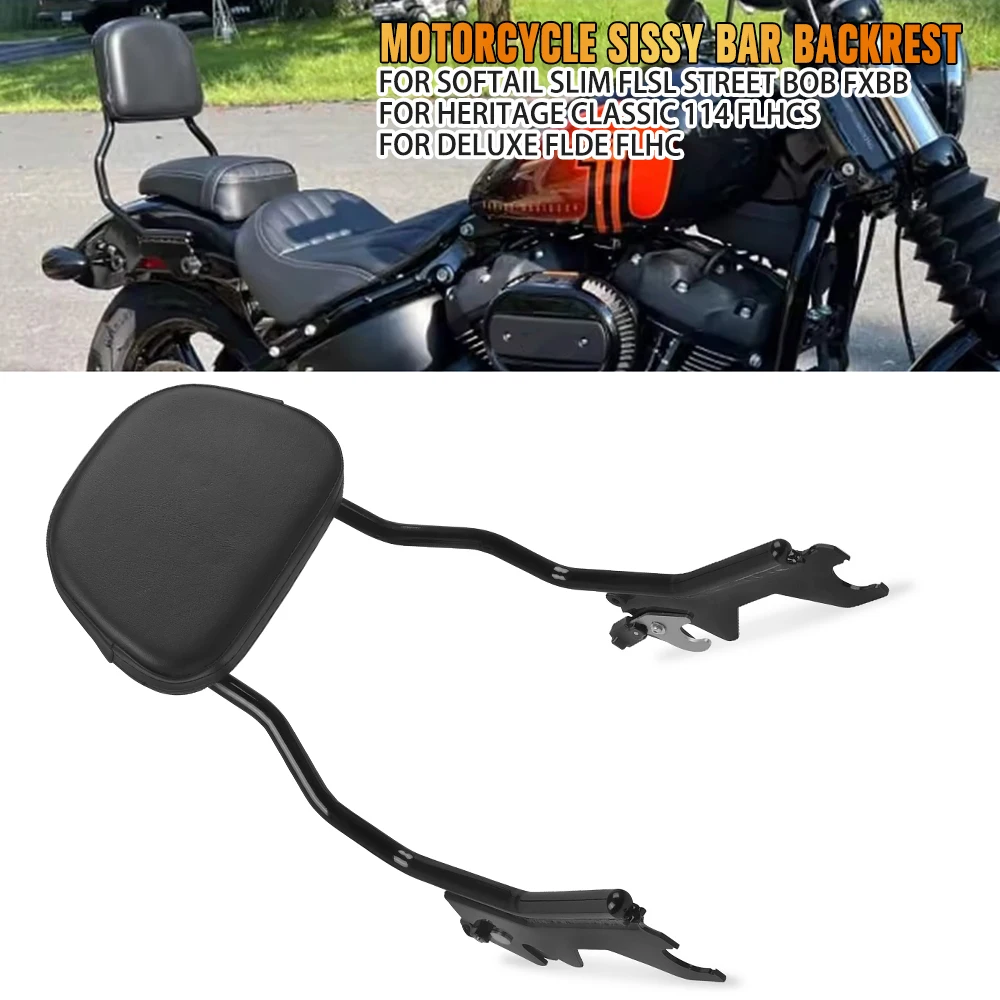 

For Harley FLDE FLHC Heritage Classic 114 FLHCS Softail Slim FLSL Street Bob FXBB Rear Passenger Sissy Bar Detachable Backrest