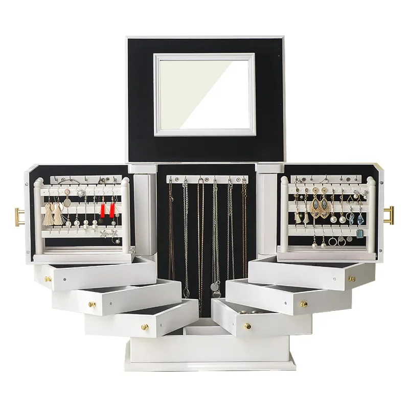 

Large-capacity multi-functional solid wood, dust-proof jewelry storage box creativity, multi-layer earring jewelry box
