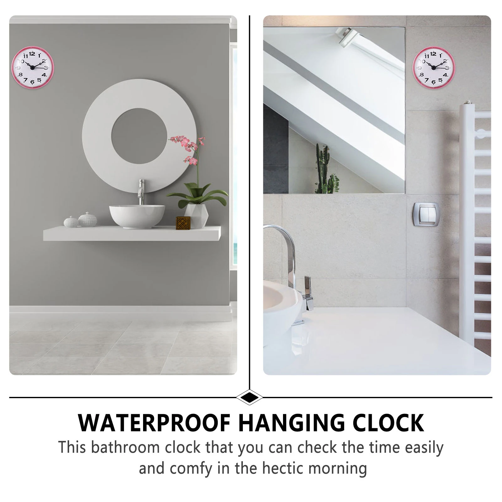 

Waterproof Bathroom Clock Silent Wall Small Clocks for Suction Cup Bathrooms Sucker