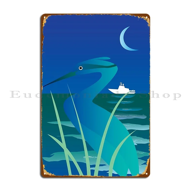 Heron On Bayou Metal Sign Cinema Cinema Custom Wall Decor Wall Mural Tin Sign Poster