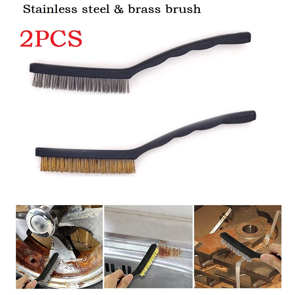 2PCS Wire Brush Brass & Steel Brushes Rust Remover Cleaning and Polishing Tools Perfect for Home Garden and Workshop Use