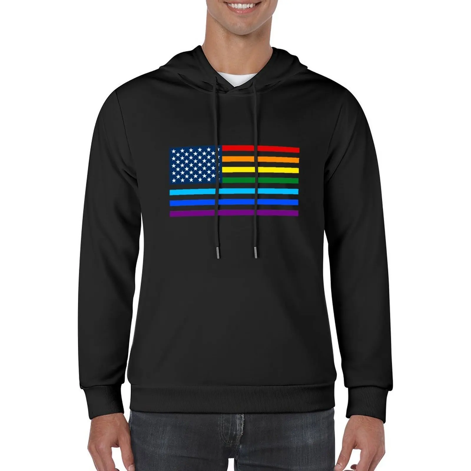 تي شيرت بقلنسوة برسومات Pride America للرجال على الطراز الياباني تي شيرت رجالي بقلنسوة مقاس كبير