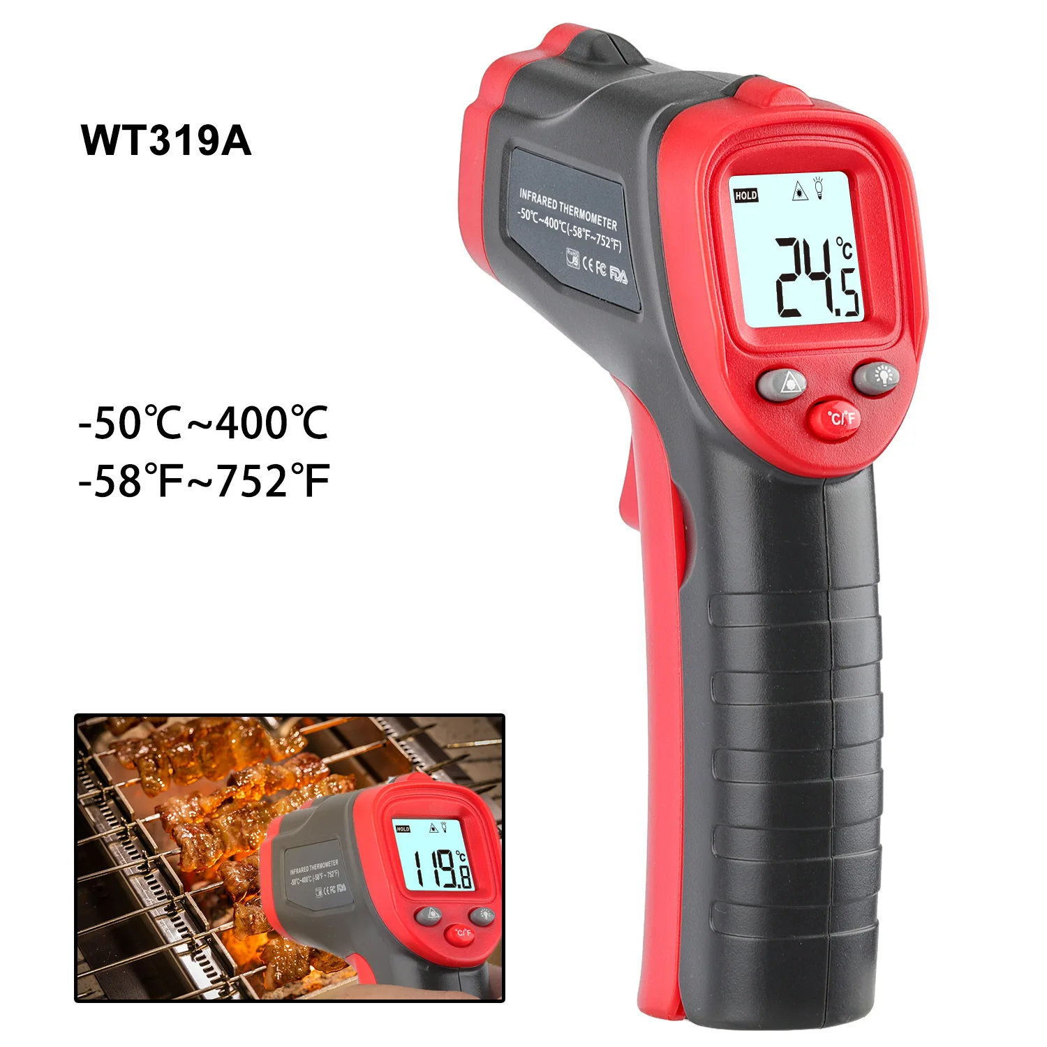 

WINTACT WT319A WT319B Infrared Thermometer, Industrial Baking Air Conditioning Refrigerator Heating and Cooling Thermometer