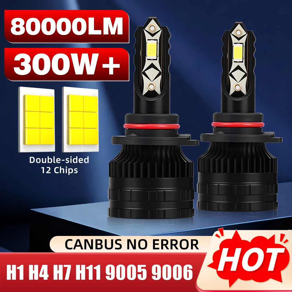 

80000LM H1 H4 H7 H11 9005 HB3 9006 HB4 Светодиодные лампы для фар CANBUS 300 Вт Высокомощные автомобильные фары 6000K 12 В Автомобильные противотуманные фары