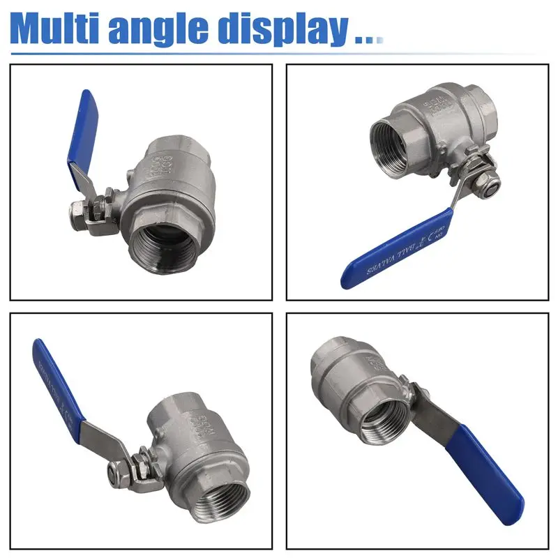 DT17 2PCS 304 Stainless Steel Ball Valve 2P Full Port Female Valve with Vinyl Handle, DN20 for Water Pipe, Leak Proof