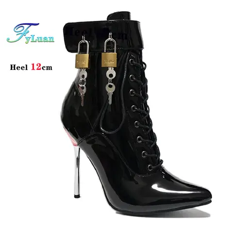 Size 35-46 Spring Autumn New 2025 Black PU Leather Women Ankle Boots 12CM Thin Heels Size Side Zipper Pointed Pole Dance Shoes