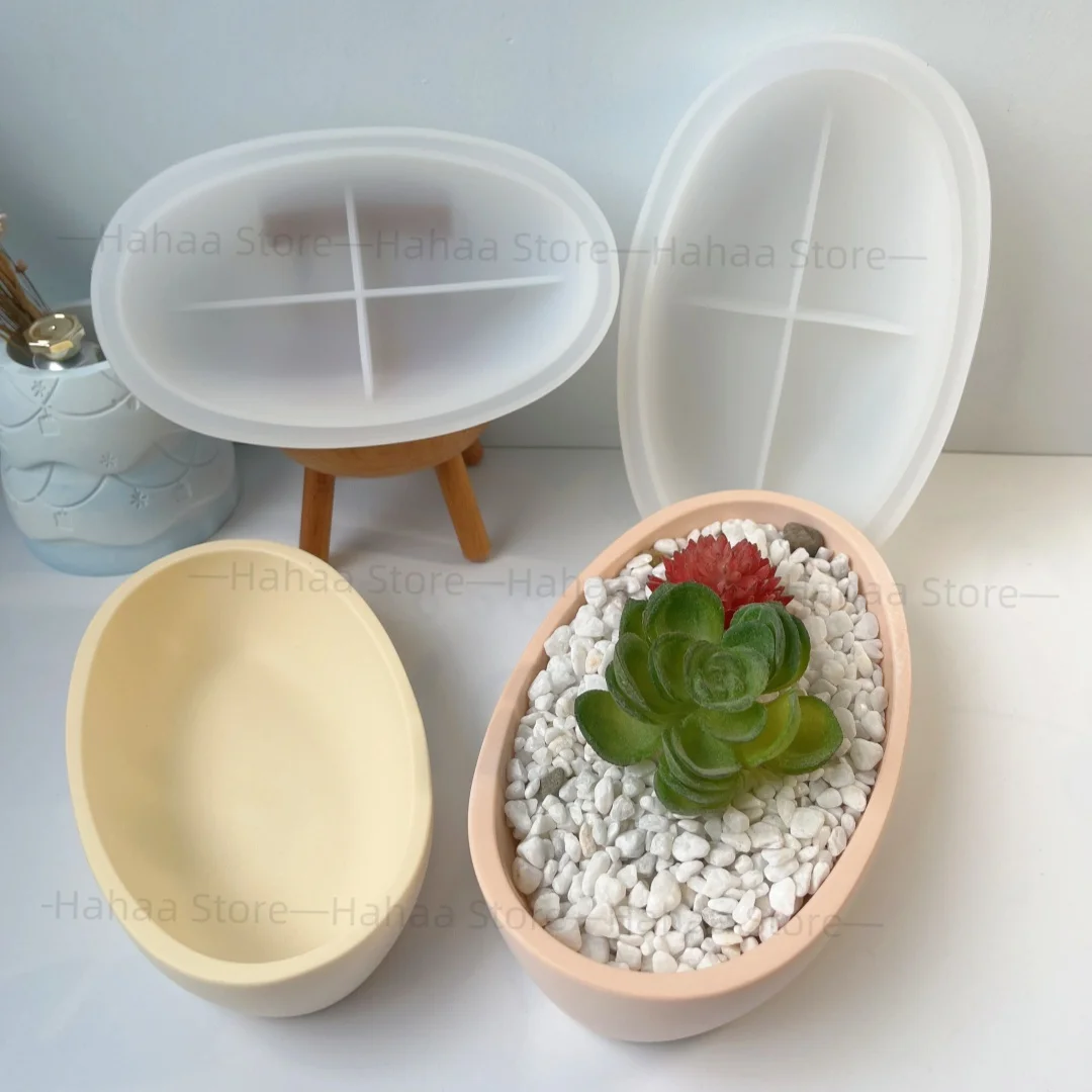 Boat Shaped Flowerpot Concrete Silicone Mold DIY Elliptical Bowl Cement Gypsum Storage Candle Container Desktop Decoration Mould