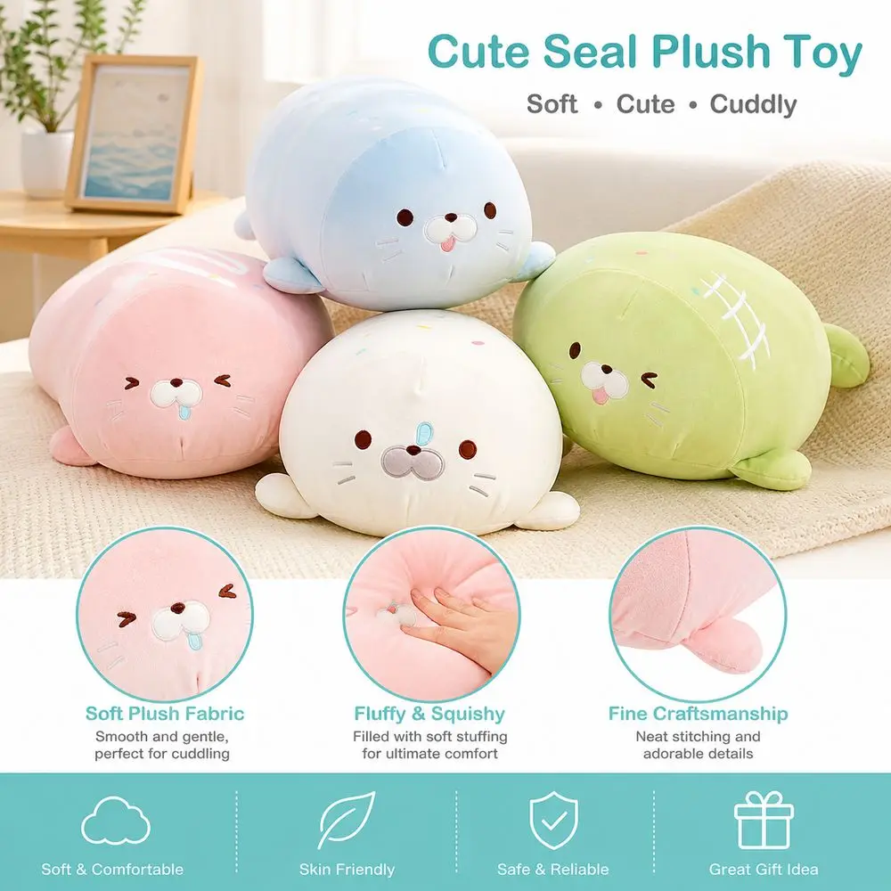 Plush Fabric Seal Plush Toy Cute Seal Shape Rounded Pillow Shape Seal Stuffed Animal Four Color Options Soft Cuddle