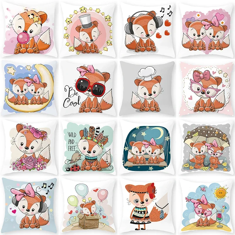 

Fox Animal Decorative Cushions Pillowcase Polyester Cushion Cover Cartoon Throw Pillow 45*45 Sofa Decoration Pillowcover