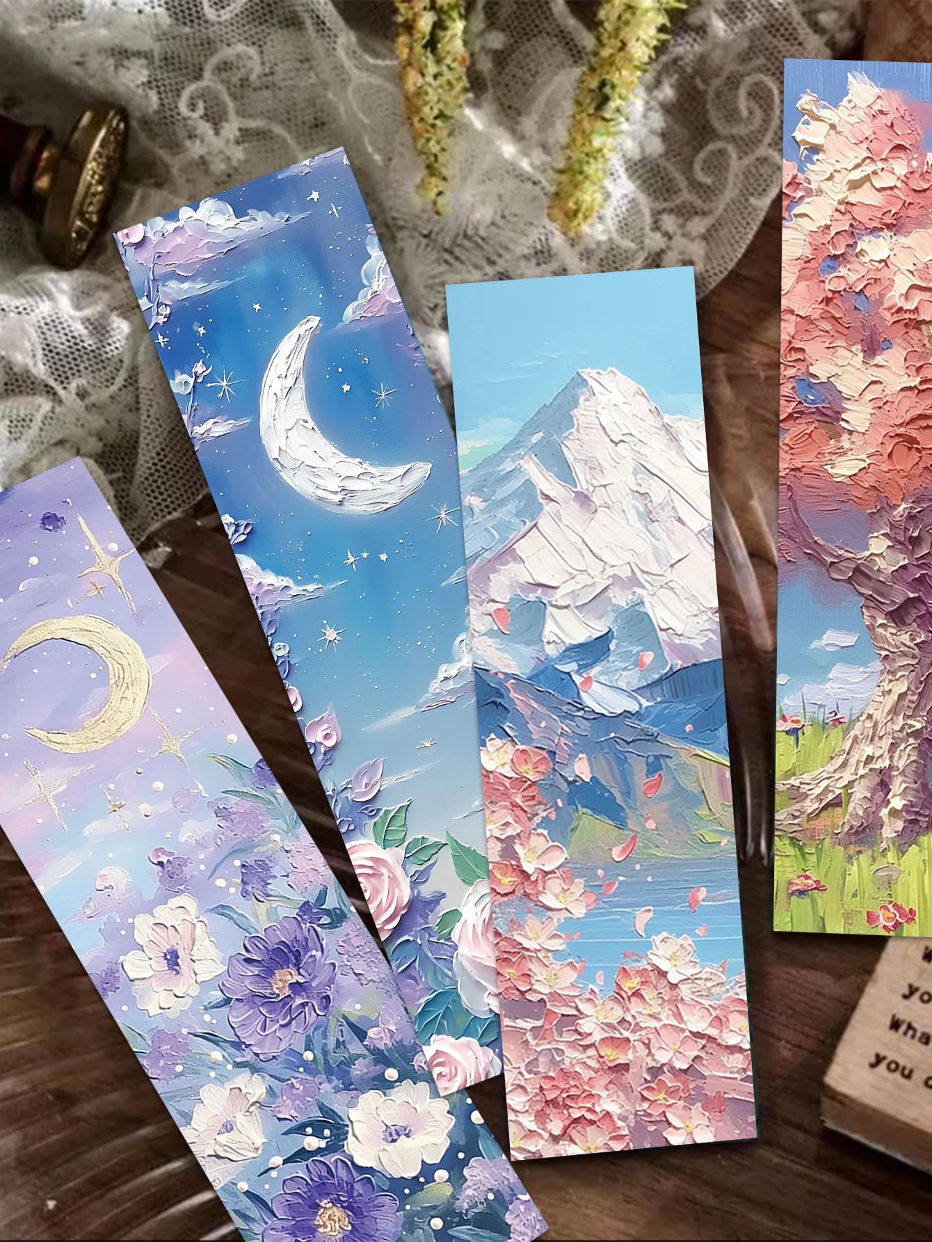 30PCS Beautiful Bookmarks Emboss Oil Painting Style Paper Bookmarks Fairy Tale Scenery Student Stationery