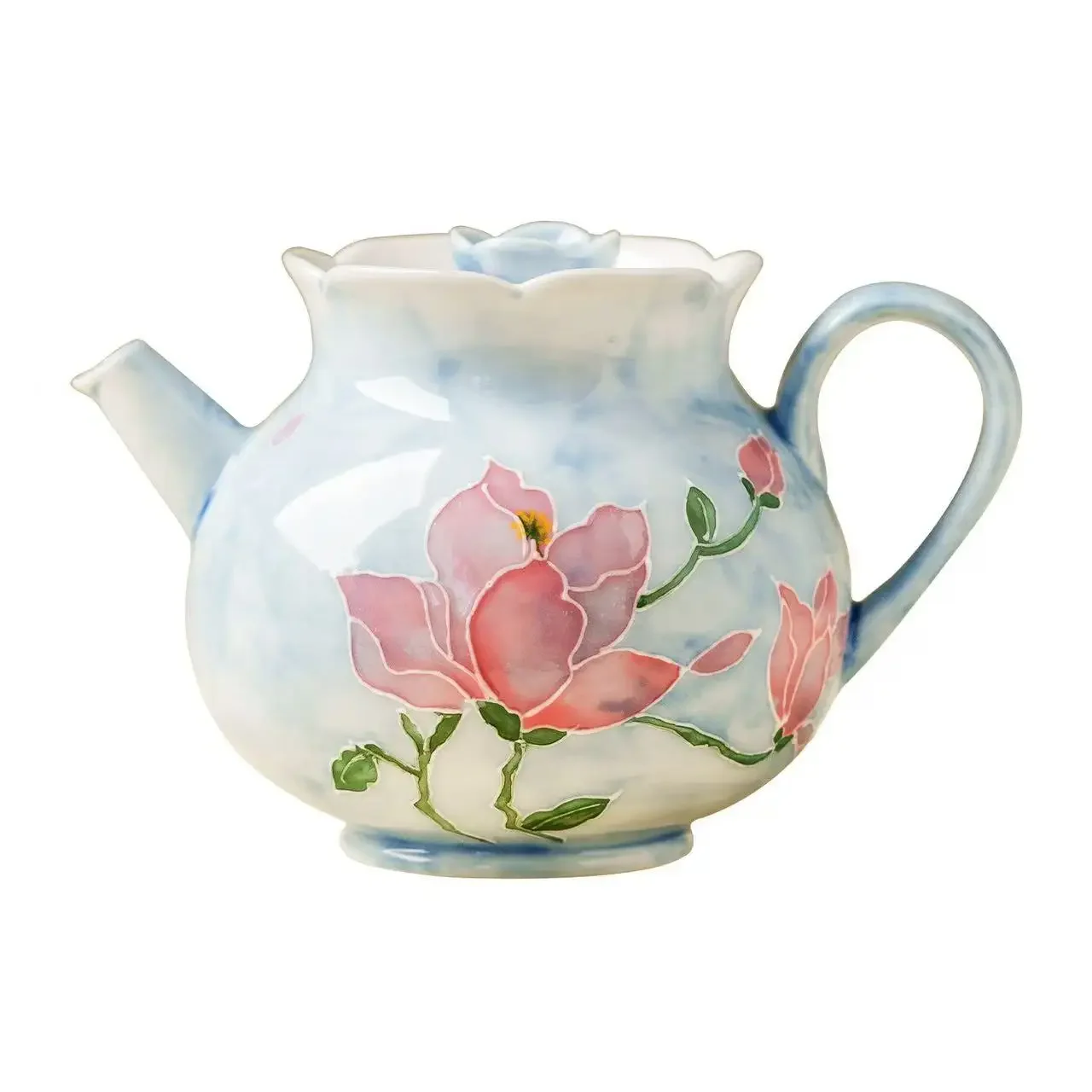 150ML Fog Blue Hand-stacked Magnolia Teapot Household Ceramic Ball Hole Filter Tea Brewer Chinese KungFu TeaSet Gift for Friends