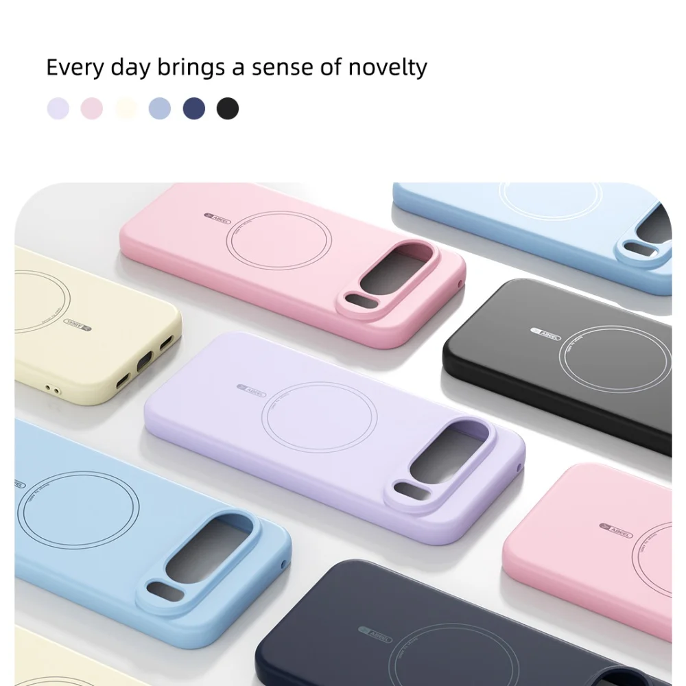 حافظة من السيليكون السائل الناعم غير اللامع من Magsafe لهاتف Google Pixel 10 9 Pro XL 10A 9A غطاء رفيع مقاوم للصدمات للشحن اللاسلكي المغناطيسي