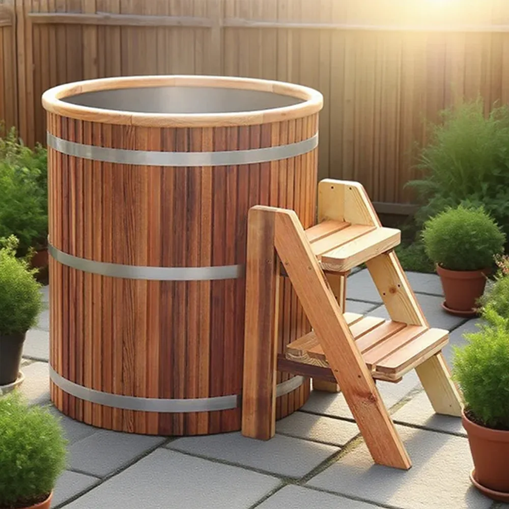 Caisheng 2025 new wooden cold water tub, Canadian red cedar shell ice tub, stainless steel ice tub