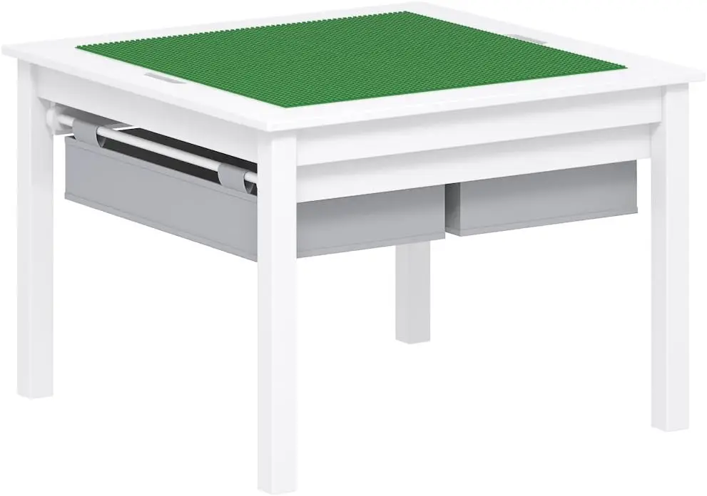 2-in-1 Kids Construction Play Table with Storage Drawers and Smooth Surface, White
