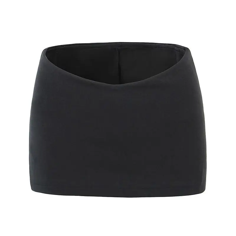 セクシーなスパイスガール風V字型ローウエスト黒スキニーバットスカートアメリカンショートスカート伸縮性スリムAラインスカート女性用