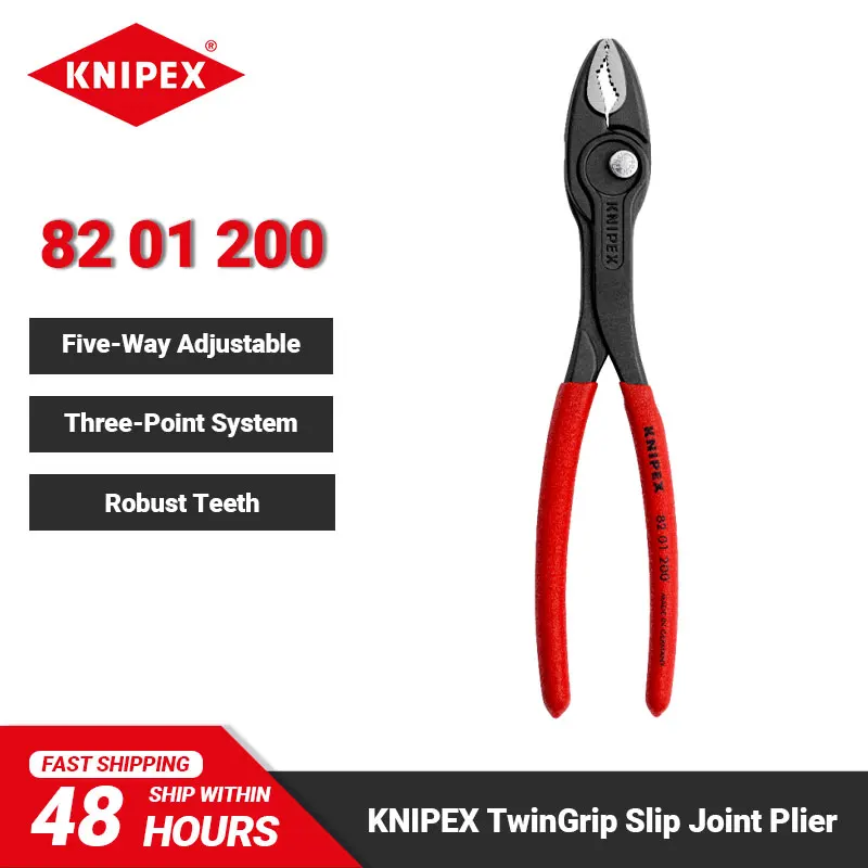 KNIPEX 82 01 200 TwinGrip Pliers 8-Inch Adjustable Slip Joint High-grip Plier Red Alloy Steel 236 Grams