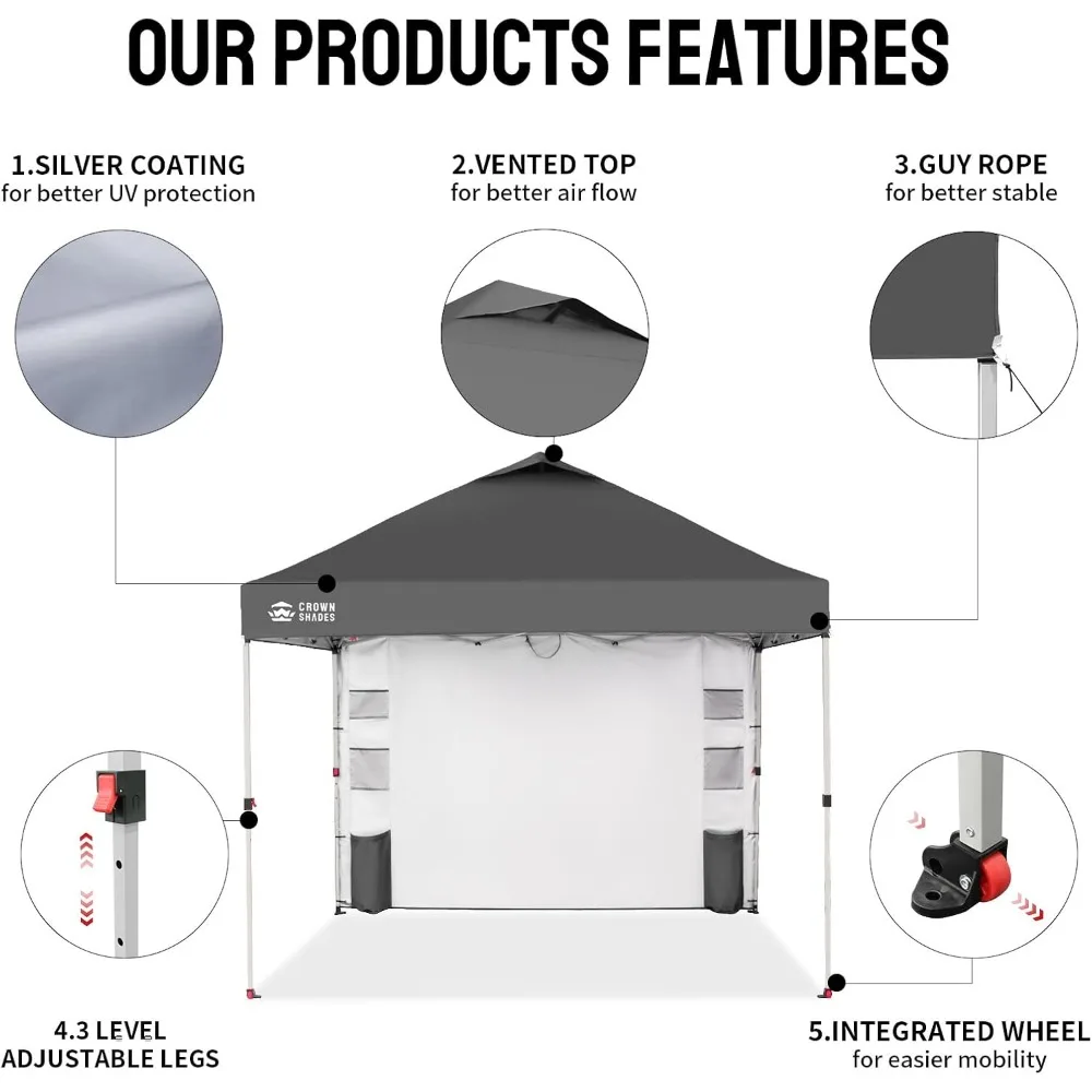 Tenda Kanopi Lipat Luar Ruangan 10x10 dengan Kantong dan Dinding Samping, Mudah Dipasang, Pelindung Matahari untuk Satu Orang, Sempurna untuk Naungan Luar Ruangan